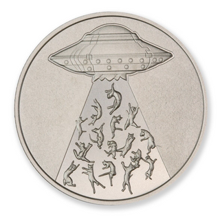 UFO Alien Abduction Cats Kittens 1 Oz 999 Fine Silver Round Medal - JP050