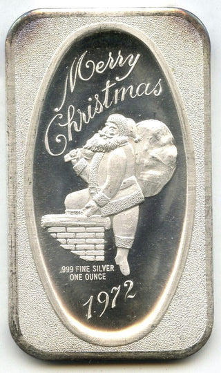 1972 Merry Christmas Santa Claus 999 Silver 1 oz Art Bar Ingot Medal - E882
