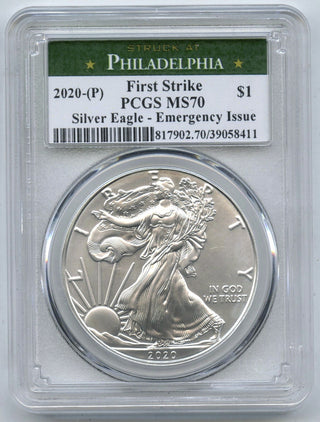 2020-(P) Emergency Issue 1 oz Silver Eagle PCGS MS70 Philadelphia Mint - E80