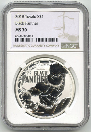 2018 Black Panther 9999 Silver 1 oz Coin NGC MS 70 Tuvalu $1 Dollar + Pouch H189