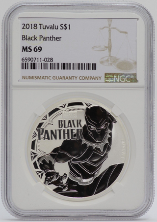 2018 Black Panther 1 Oz Silver NGC MS69 Tuvalu $1 Coin MARVEL w/ Bag - JP072