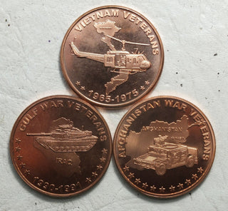Gulf War Vietnam Afghanistan Veteran 1 oz Copper Round Lot of (3) Medals - LG631