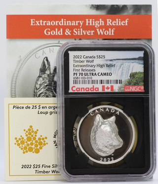 2022 Canada Timber Wolf High Relief 1 Oz Silver NGC PF70 Coin Blackcore - JP046