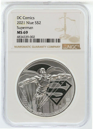 2021 Superman 1 oz Silver Coin NGC MS69 Niue $2 DC Comics Superhero - JN256