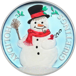 2023 Christmas Holiday Greetings Snowman 1 Oz 999 Silver Round Enameled - JP497