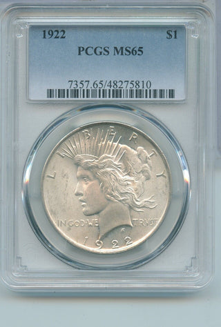 1922 Peace Silver Dollar PCGS MS 65 Certified - Philadelphia Mint - ER452