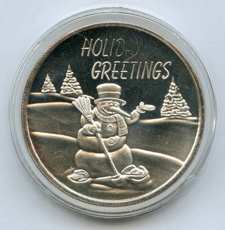 Holiday Greetings 999 Silver 1 oz Art Medal Snowman Merry Christmas Round JL685