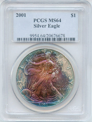 2001 American Silver Eagle 1 oz PCGS MS64 Toned $1 Coin Toning Bullion - DN042