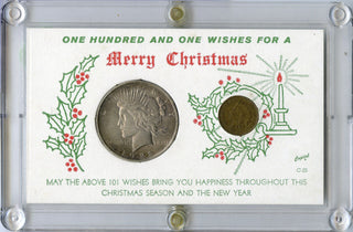 1922 Peace Silver Dollar & 1909 Indian Penny Merry Christmas Case- DM768