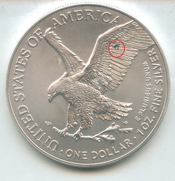 2023 American Silver Eagle 1oz Reverse Error Struck Thru Coin - ER606