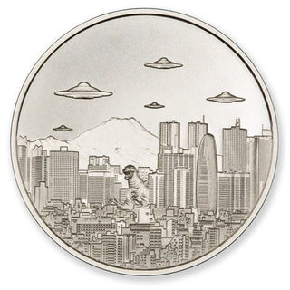 UFOs Over Tokyo Japan Godzilla 1 Oz 999 Silver Round Medallion Aliens JP363