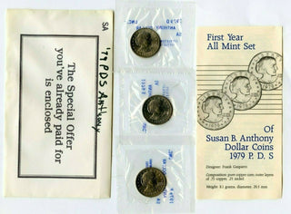 1979 Susan B Anthony Dollar PDS Coin Set & Littleton Envelope - JM233