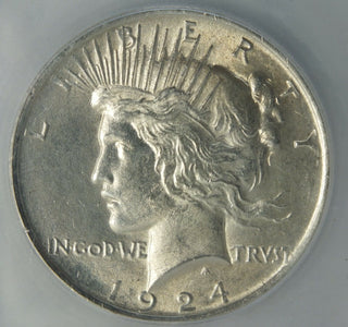 1924 Peace Silver Dollar ICG MS60 Details - Damaged Scratched - LG828