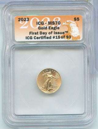 2023 ICG - MS70 FDOI  Gold Eagle One-Tenth 1/10 Ounce Oz Gold Coin - ER744
