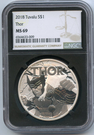 2019 Thor 1 Oz Silver NGC MS69 Tuvalu $1 Coin MARVEL Pouch Bag - JN426