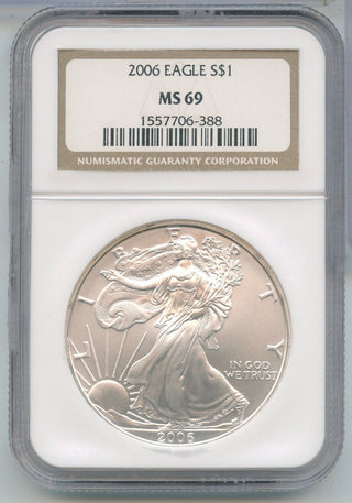 2006 NGC MS 69 American Silver Eagle 1 oz 999 Silver Dollar - ER888