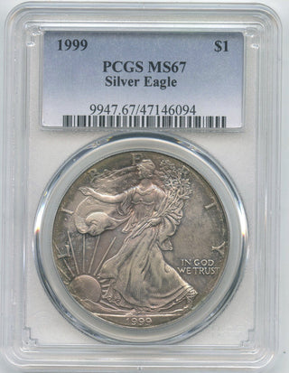 1999 American Eagle 1 oz Silver Dollar PCGS MS67 Toning Toned - DN657
