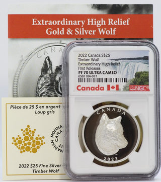 2022 Canada Timber Wolf NGC PF70 High Relief 1 Oz Silver $25 Coin - JP045