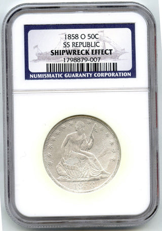 1858-O Seated Liberty Silver Half Dollar SS Republic NGC Shipwreck Effect - G378