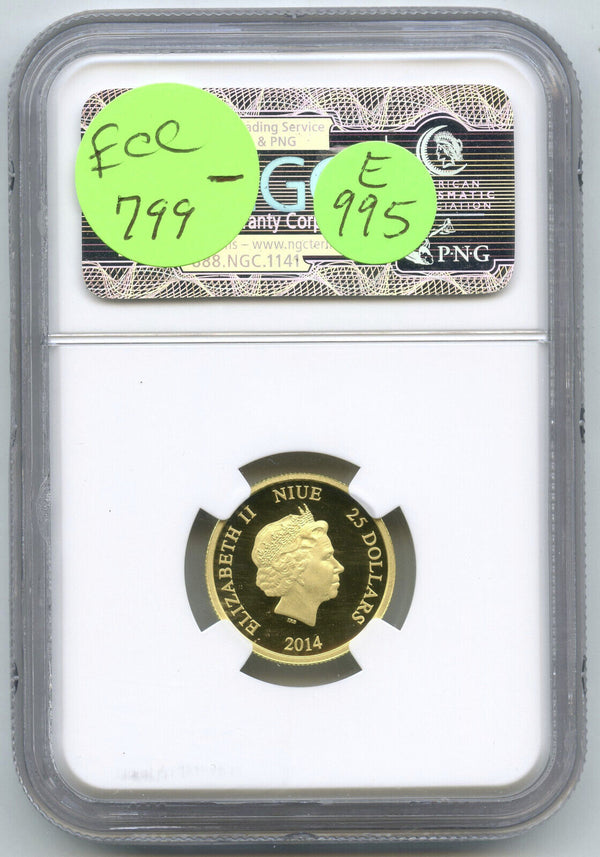 2014 Mickey Mouse $25 Coin 999 Gold 1/4 oz Niue NGC PF70 Ultra Cameo Disney E995