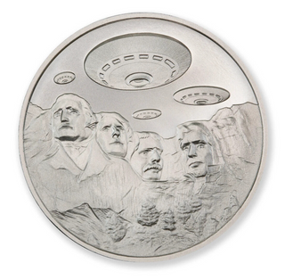 UFO Over Mount Mt Rushmore Presidents 1 Oz 999 Fine Silver Round Medal - JN715