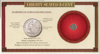 1873 liberty Seated 5-Cent in Information Card -DM217