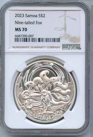 2023 Samoa Nine-Tailed Fox 1 Oz 999 Silver NGC MS70 $2 Coin - JP655
