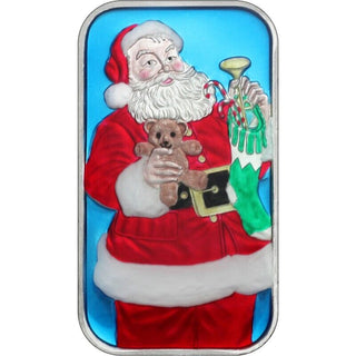 2022 Santa Claus Enameled Ingot 999 Silver 1 oz Holiday Art Bar Medal Christmas
