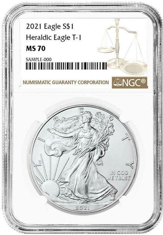 2021 American Silver Eagle NGC MS70 Heraldic Type 1 oz T-1 $1 Coin - JL960
