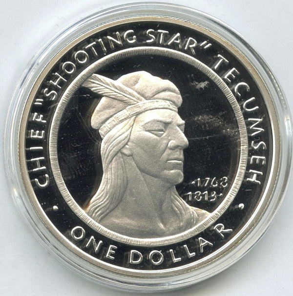 2002 Chief Shooting Star Tecumseh 999 Silver oz Dollar Medal Shawnee Tribe H167