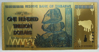 100 Trillion Zimbabwe Novelty 24K Gold Foil Plated Note Currency - GFN65