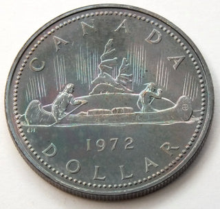 1972 Canada Silver Dollar - Nice Bluish Aqua Blue Toning Toned Coin - G530