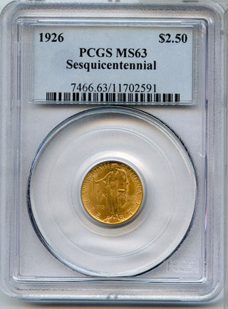 1926 $2.50 Gold Sesquicentennial PCGS MS63 Certified Commemorative Coin - JP407
