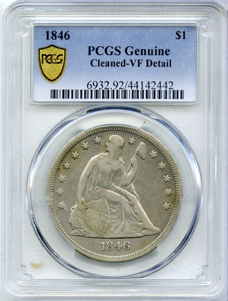 1846 Seated Liberty Silver Dollar PCGS Genuine Cleaned VF Detail - DM766