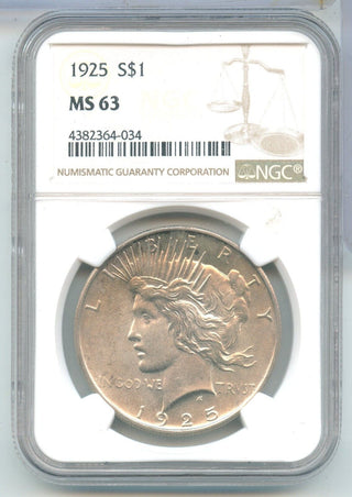 1925-P Peace Silver Dollar NGC MS 63 Certified - Philadelphia Mint - ER807