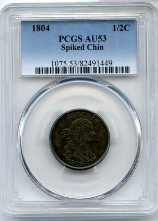 1804 Draped Bust Half Cent PCGS Certified AU53 Spiked Chin - Copper Coin - JJ501