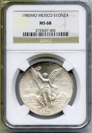 1985 Mo Mexico 999 Silver 1 oz Libertad Coin NGC MS 68 Onza Plata Pura Tone J216