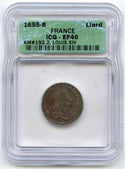 1655-B France Liard Coin ICG Certified EF 40 Louis XIV French - J804