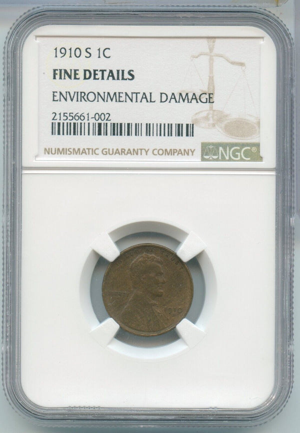 1910-S Lincoln Wheat Cent NGC Fine Details San Francisco Mint - SS501