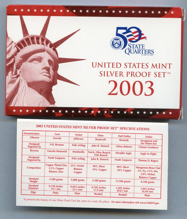 2003 United States Silver Proof Set 10 Coins U.S. Mint San Francisco
