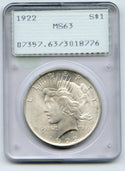 1922 Peace Silver Dollar PCGS MS63 Green Label Rattler - Philadelphia - K201