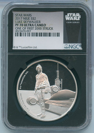 2017 $2 Niue Star Wars Luke SkyWalker NGC PF70 Silver Coin 1oz 999 -SS582