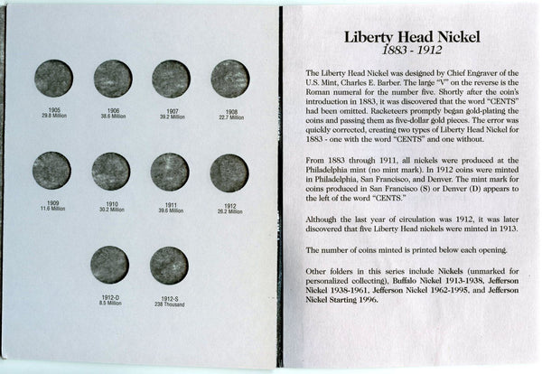 Liberty Head Nickel 1883 - 1912 Set Coin Folder - HE Harris Album 2677