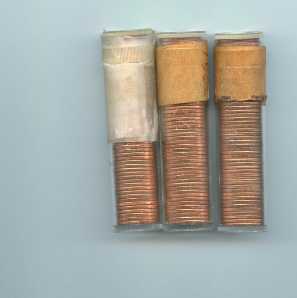 1962 Canada Lot Of 3 50c Uncirculated 1 Cent Penny Rolls 150 Coins - SR699