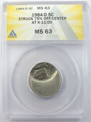 1984-D Jefferson Nickel ANACS MS63 Struck 75% Off-Center - Denver - J999