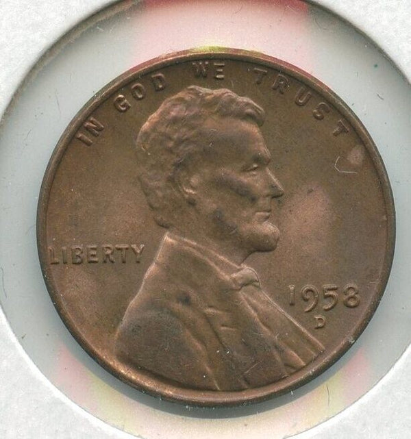 1958-D Lincoln Wheat Penny 1c Struck Thru Error Coin - SR735