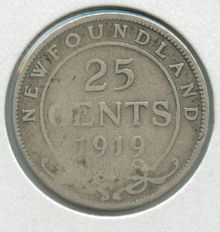 1919-C Canada New Foundland Silver 25 Cents Coin Edward VII - SR114