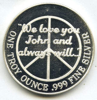 John Lennon Beatles 999 Silver 1 oz Art Medal 1940 - 1980 Love Round Rare E168