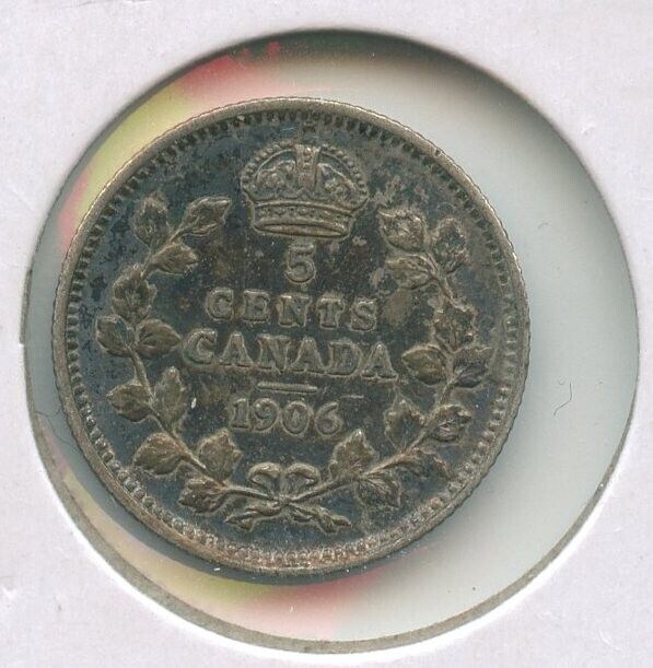 1906 Canada .925 Silver Coin 5 Cents King George V - SS38