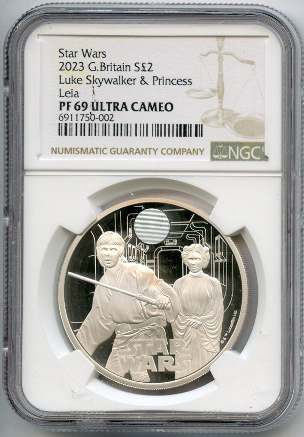 2023 Britain Star Wars Luke Skywalker Princess Leia NGC PF69 Silver Coin JP822